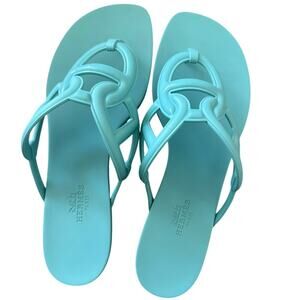 HERMES Egerie Rubber Sandals with Chaine d'Ancre motif Light Blue Size 38/ US 7